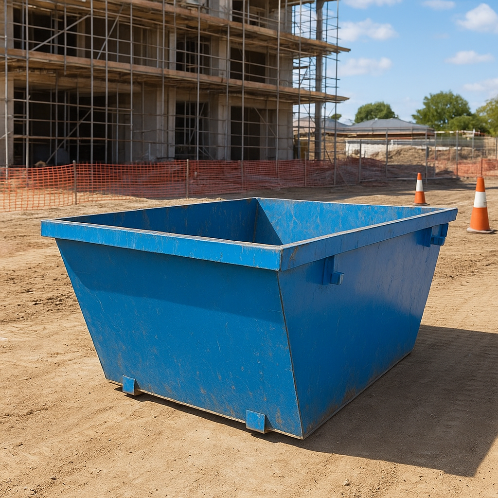 Blue Skip Bin  image on a building site Chatgpt