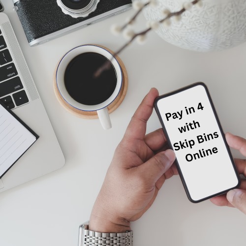 Mobile showing Pay in 4 available at Skip Bins Online